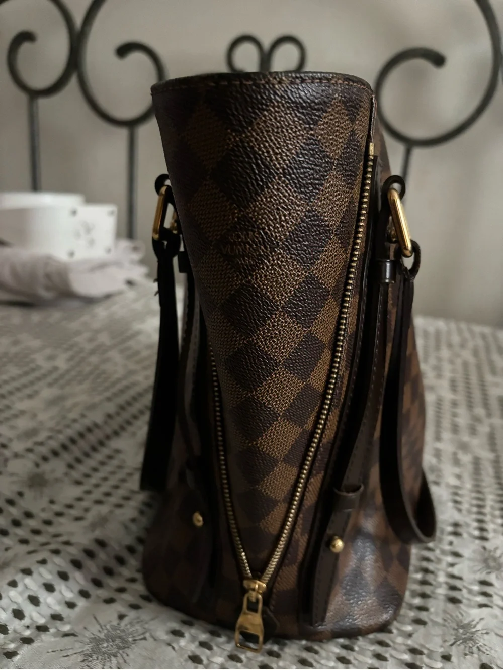 Louis Vuitton Damier Ebene Tote with Red Interior Trim